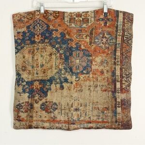 POTTERY BARN Red Multi Ethnic Print NAVIN Pillow Cover Linen Blend 22” X 22”